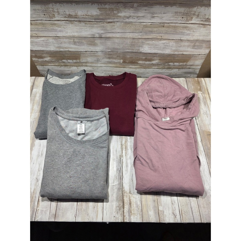 Hanes Burgundy Sweatshirt & Time and Tru Grey Speckled Crewneck Bundle L